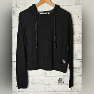 CALVIN Klein Oversize Black Long Sleeve Cropped Hoodie Shirt